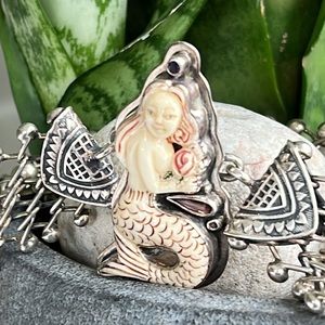 Tabra mermaid charm sterling and carved ivory